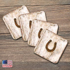 Horseshoe Art Wooden Cork Coasters Gift Set of 4 by Nature Wonders - Nature Wildlife Decor  - 8198622C-S4