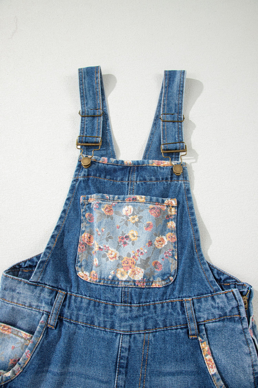 Floral Patchwork Bib Wide Leg Denim Overalls