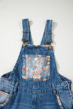 Floral Patchwork Bib Wide Leg Denim Overalls
