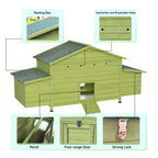 70" Large Wooden Chicken Coop with 2 Nesting Boxes and Waterproof Roof