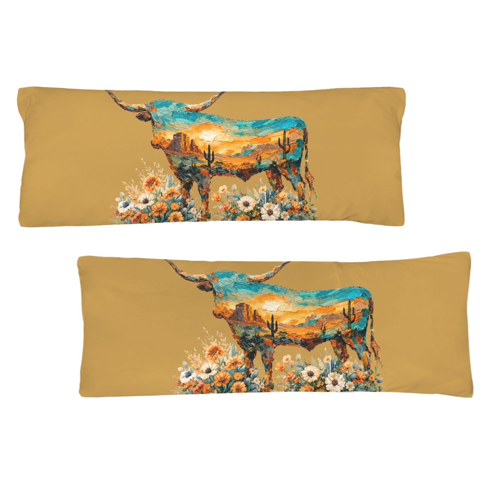 Baha Ranch Floral Longhorn Body Pillow Made in America
