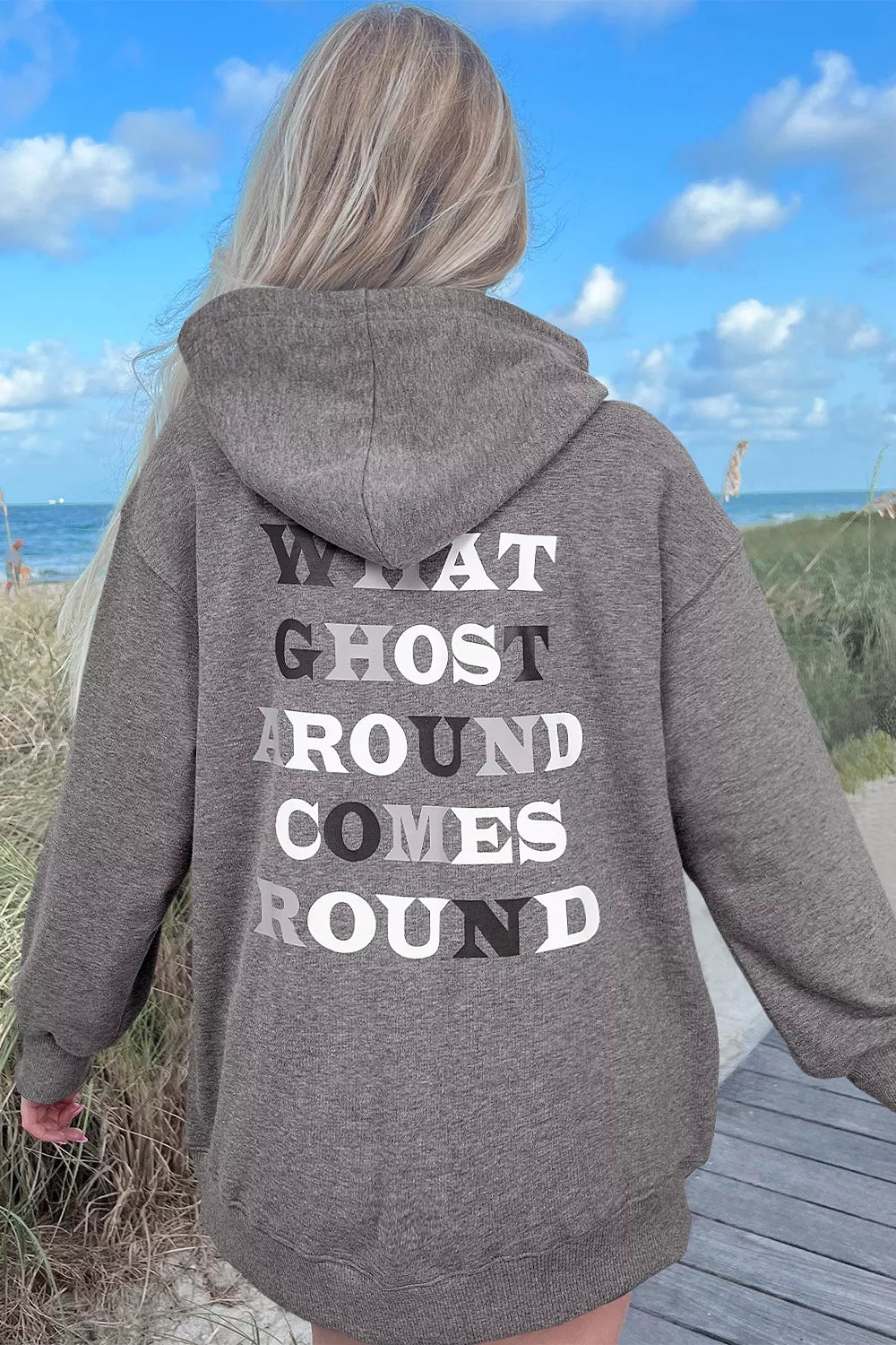 Halloween Ghost Print Mineral Wash Oversize Hoodie