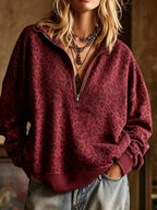 Leopard Half Zip Oversized Sweatshirt