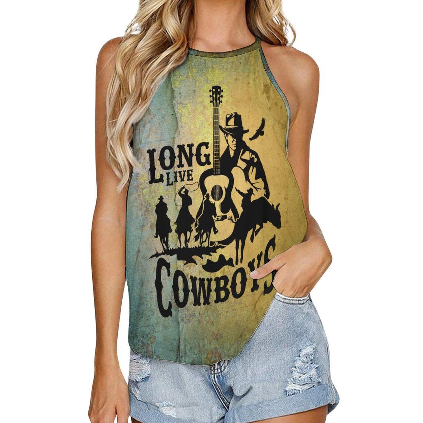 Baha Ranch Cowboys Print Women's Western Tank Top