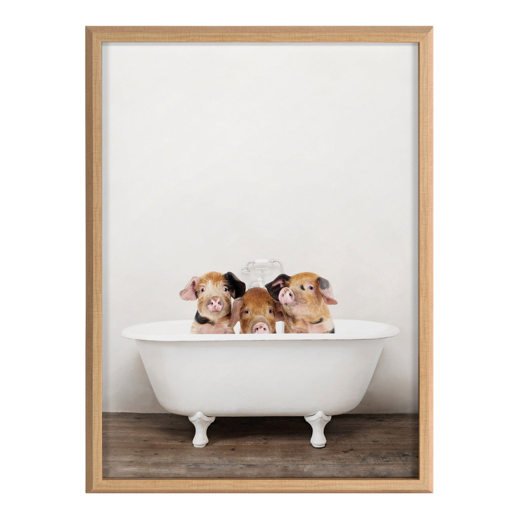 Blake Three Little Pigs in Vintage Bathtub Framed Printed Glass by Amy Peterson Art Studio