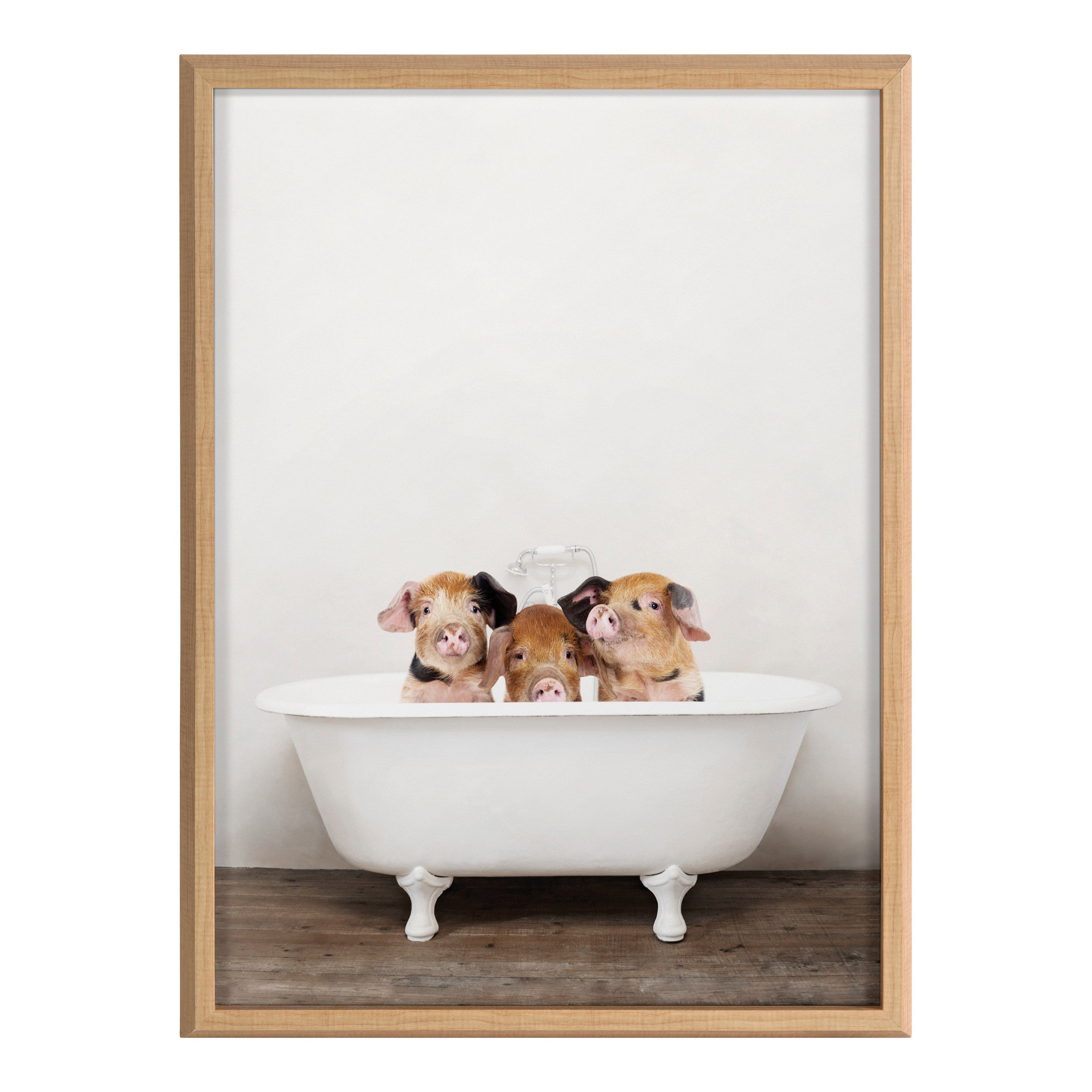 Blake Three Little Pigs in Vintage Bathtub Framed Printed Glass by Amy Peterson Art Studio