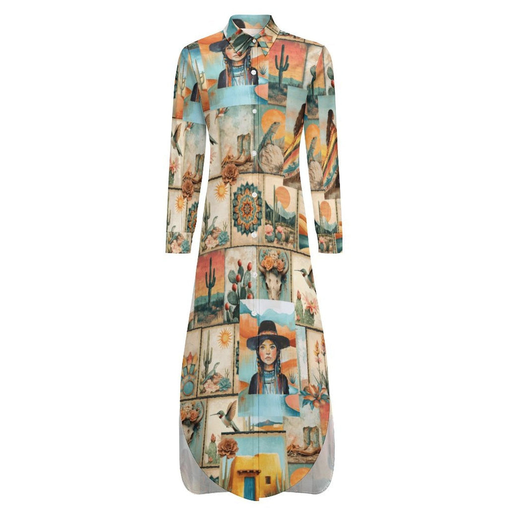 Baha Ranch Colores de Mexico Pictures of the Southwest Button-Up Long Sleeve Shirt Dress Duster