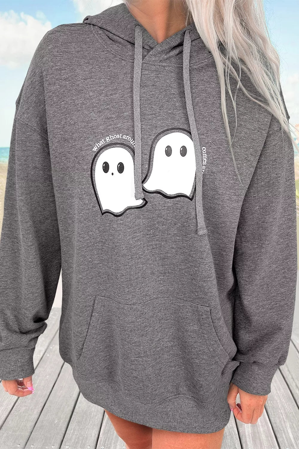 Halloween Ghost Print Mineral Wash Oversize Hoodie