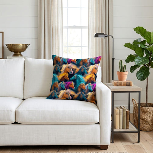 Baha Ranch Velvety Soft Colorful Horses Pillow Cover Made in America