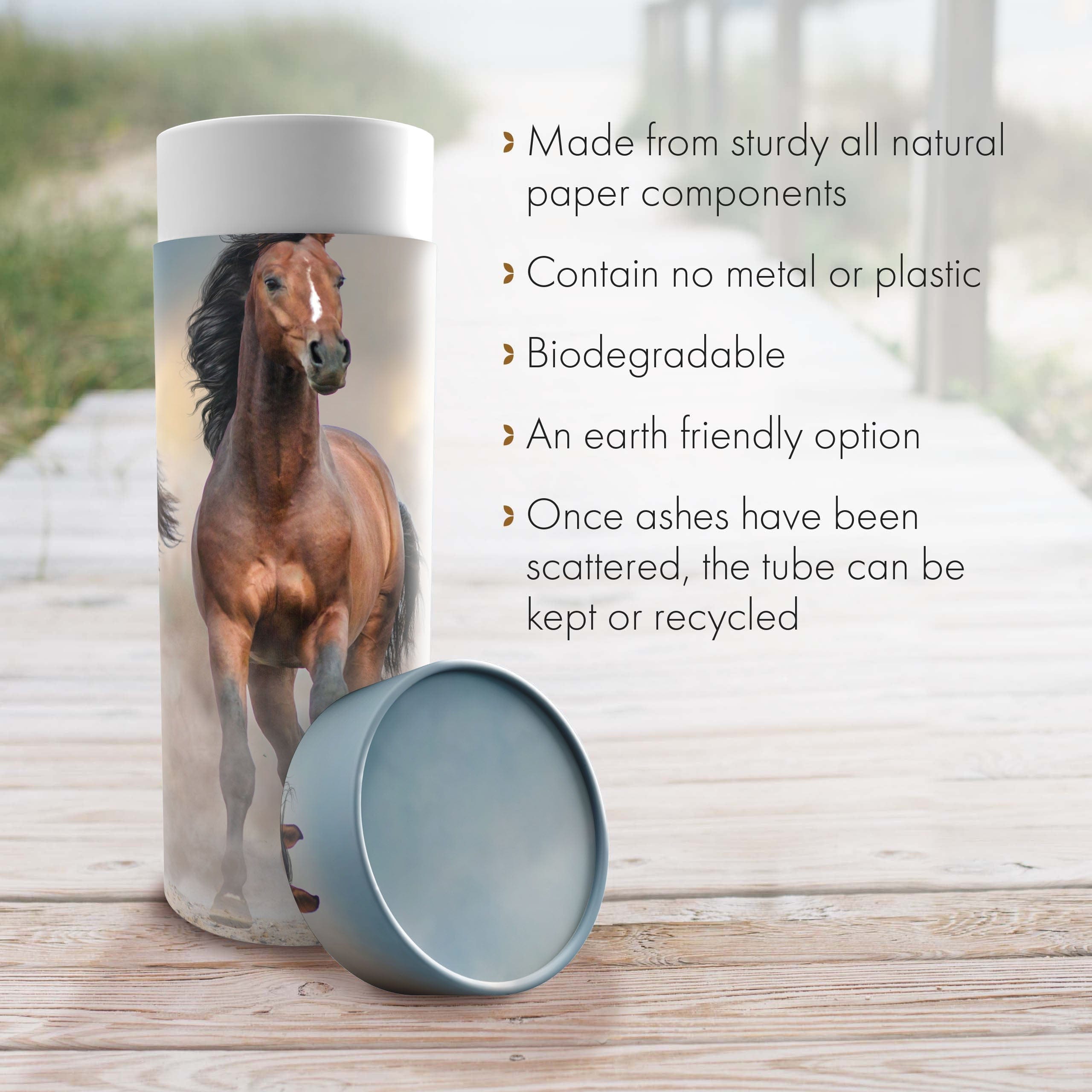 Wild Horses Biodegradable & Eco Friendly Burial or Scattering Urn / Tube for Ashes and Cremation Remains