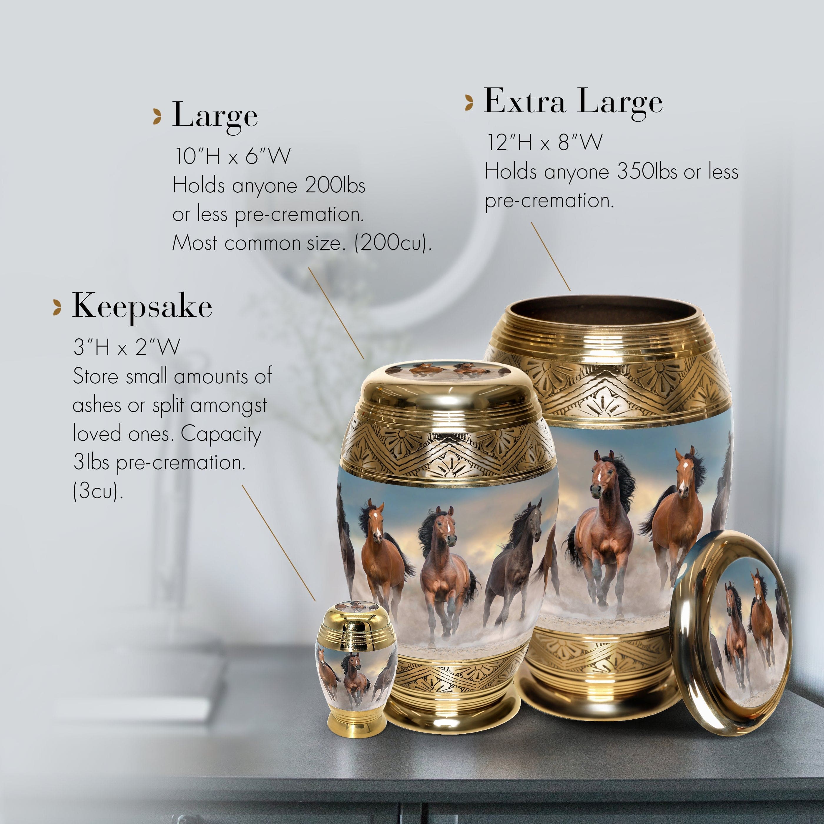 Wild Horse Cremation Urns for Human Ashes - Large Adult Funeral Urn