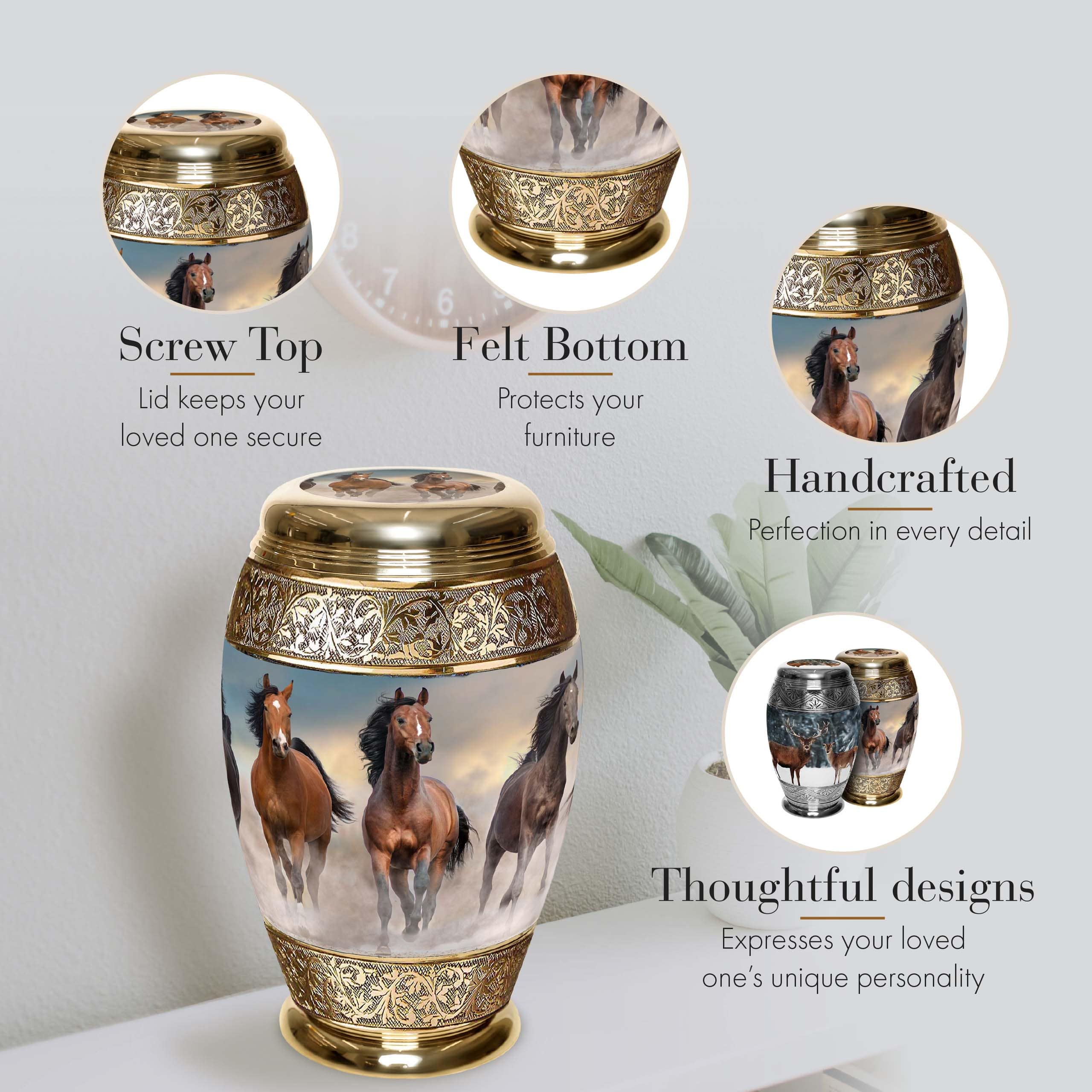 Wild Horse Cremation Urns for Human Ashes - Large Adult Funeral Urn