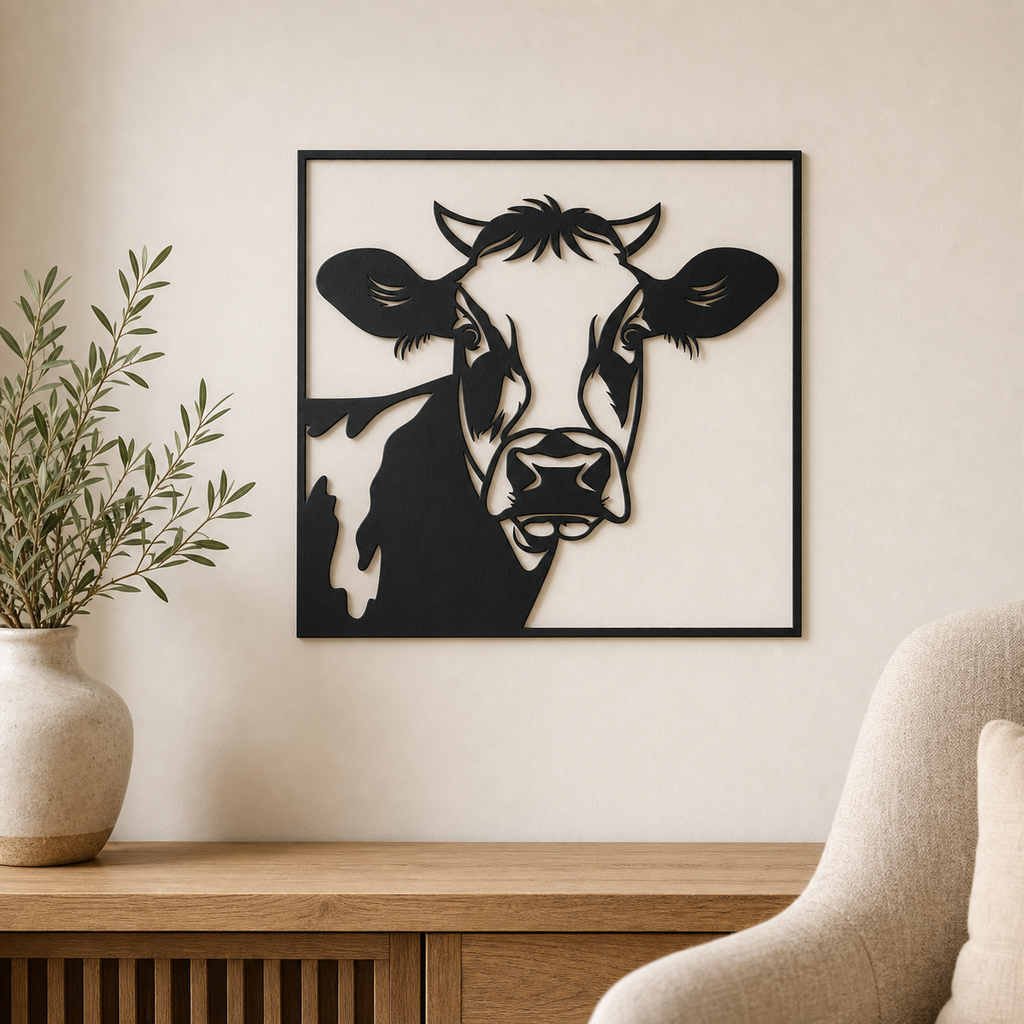 Cow Face Wall Art — Modern Farmhouse Cattle Silhouette