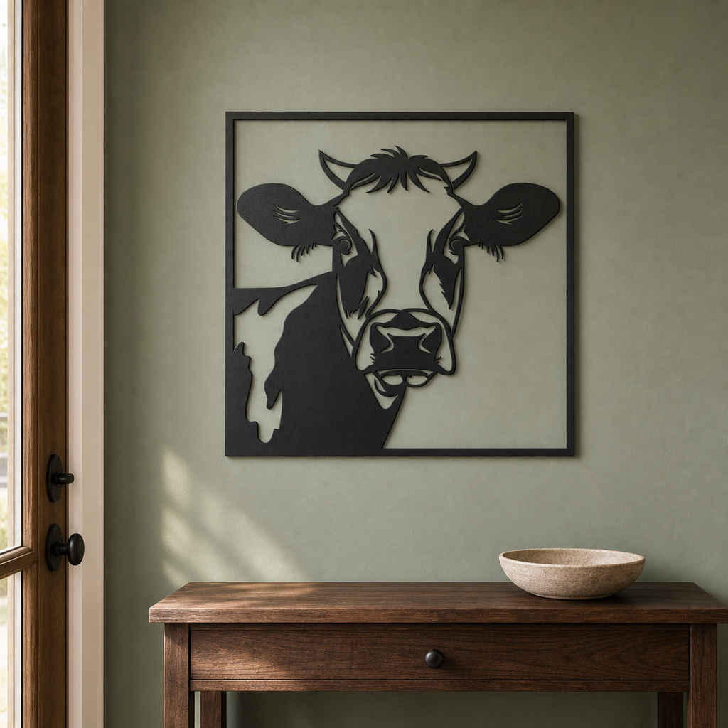 Cow Face Wall Art — Modern Farmhouse Cattle Silhouette