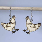 Cute Chicken Wooden Dangle Earrings | Farm Animal Jewelry