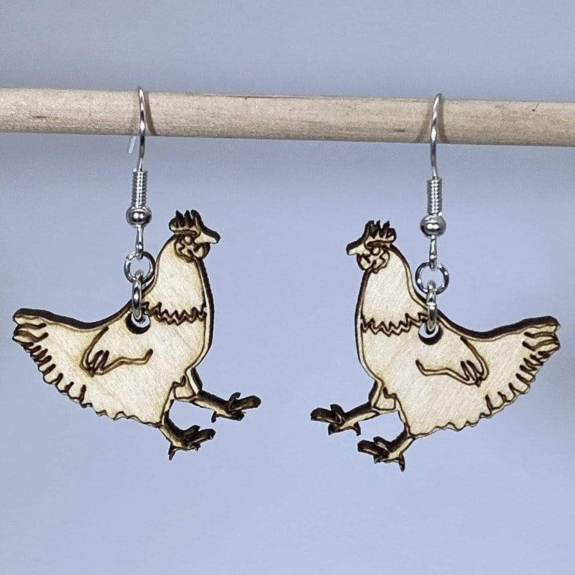 Cute Chicken Wooden Dangle Earrings | Farm Animal Jewelry