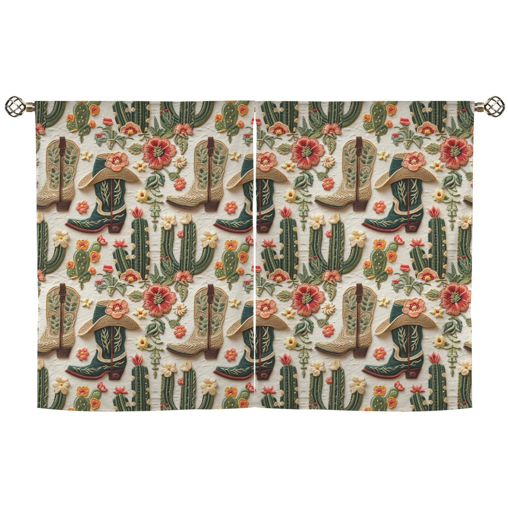 Baha Ranch Cactus and Boots Curtains 28"x40" (2-Piece) Made in America
