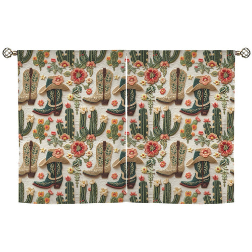 Baha Ranch Cactus and Boots Curtains 28"x40" (2-Piece) Made in America