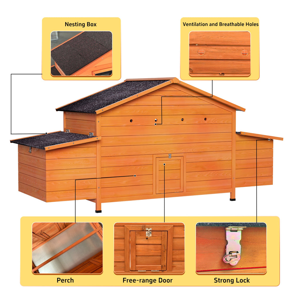 70" Large Wooden Chicken Coop with 2 Nesting Boxes