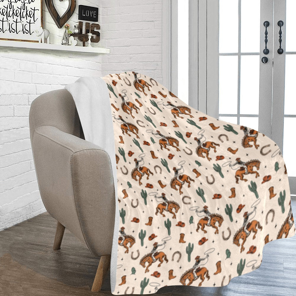 Cowboy Rodeo Western Micro Fleece Blanket 60" x 80" Made in America