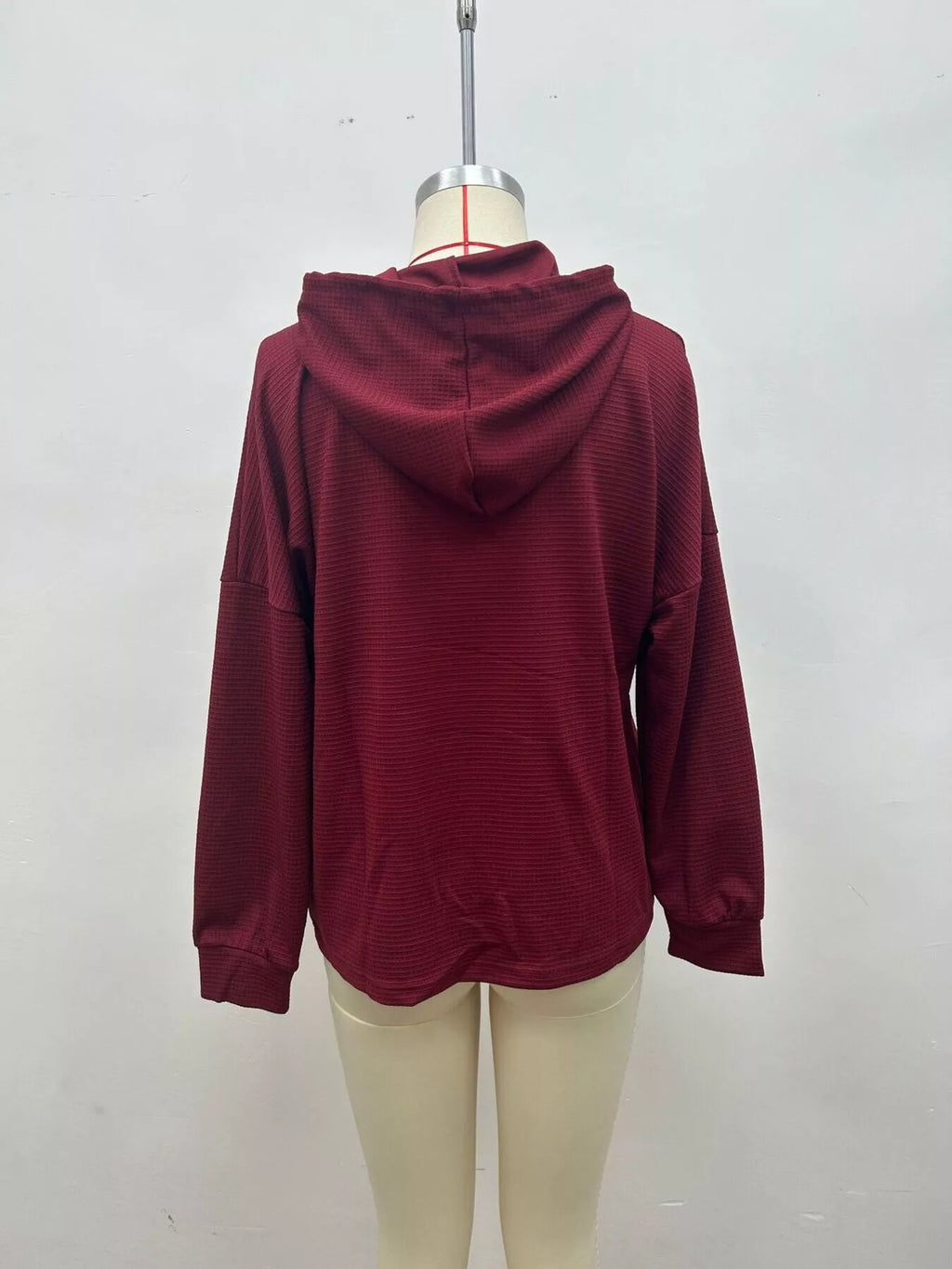 Full Size Waffle Knit Drawstring Long Sleeve Hoodie Plus Size