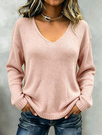 Women's Relaxed V-Neck Drop-Shoulder Pullover Sweater