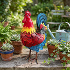 Wrought Iron Rooster Garden Statue
