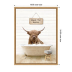 Sylvie Highland Cow in Modern Bathtub Wash Your Horns Framed Canvas by Amy Peterson