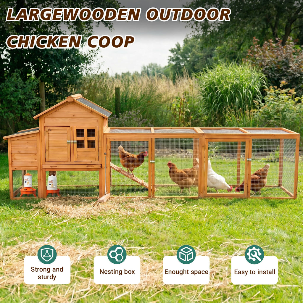 Large Chicken Coop with Nest Box and Run
