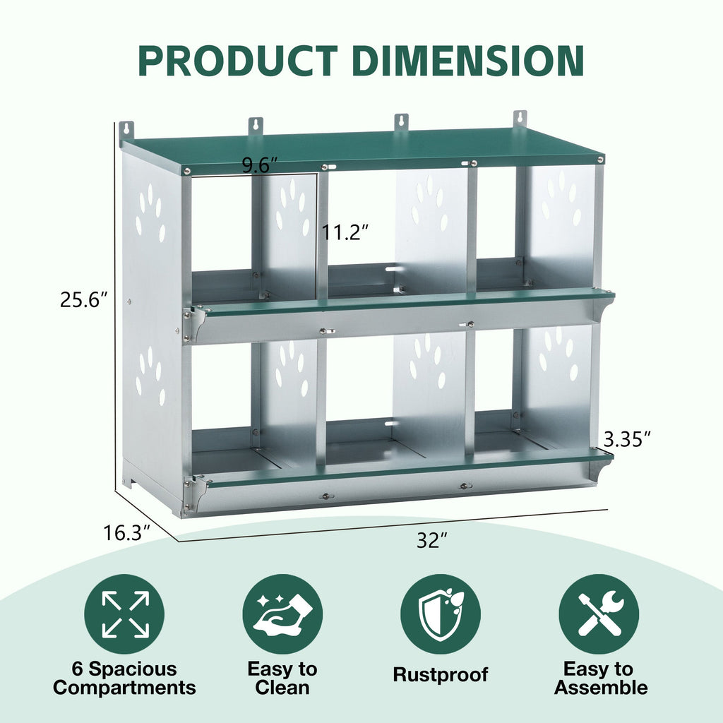 Chicken Nesting Box, 6 Room Metal Nesting Boxes for Chicken