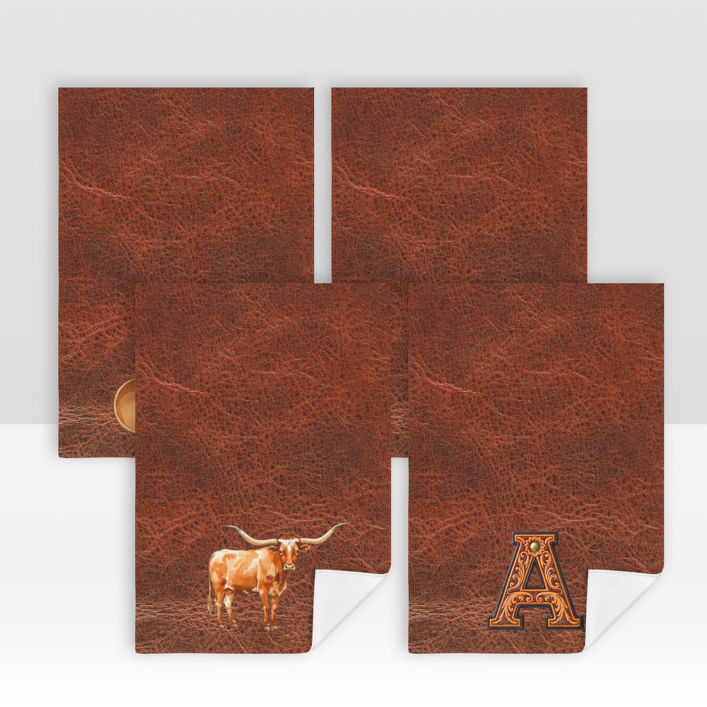 Baha Ranch Monogrammed Initial Western Leather Look Saddle Longhorn Cowboy Cowgirl Kitchen Dish Towels Made in America