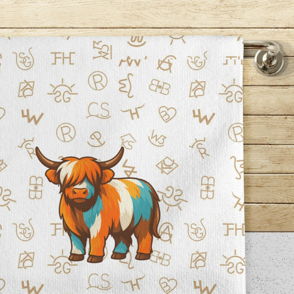 Baha Ranch Set of 4 Minimalistic Western Highland Cow Cattle Brands Kitchen Towels Made in America