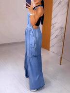 Full Size Pocketed Wide Leg Denim Overalls Plus Size