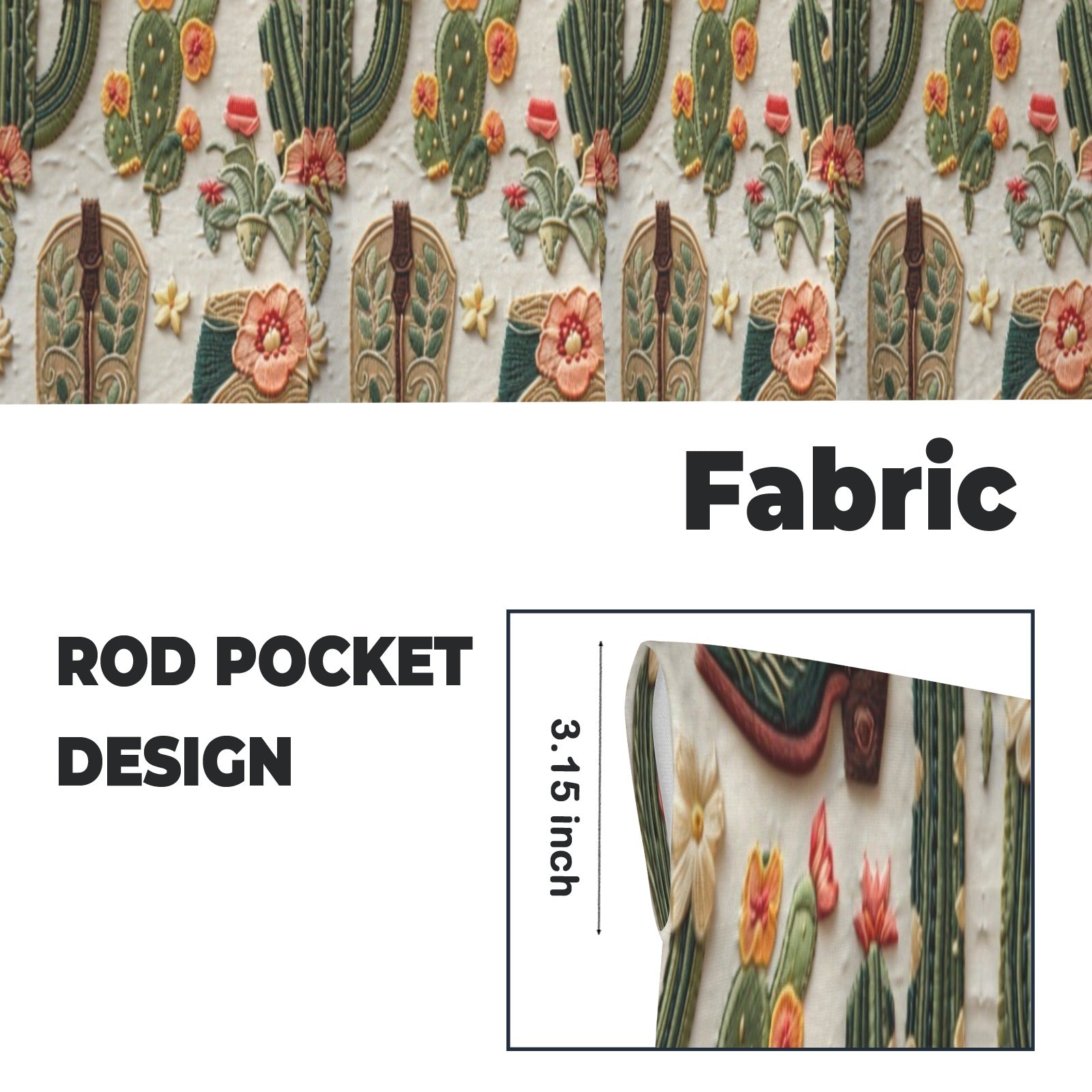 Baha Ranch Cactus and Boots Curtains 28"x40" (2-Piece) Made in America