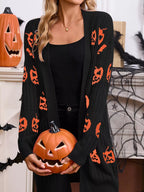 Halloween Pumpkin Open Front Knit Cardigan
