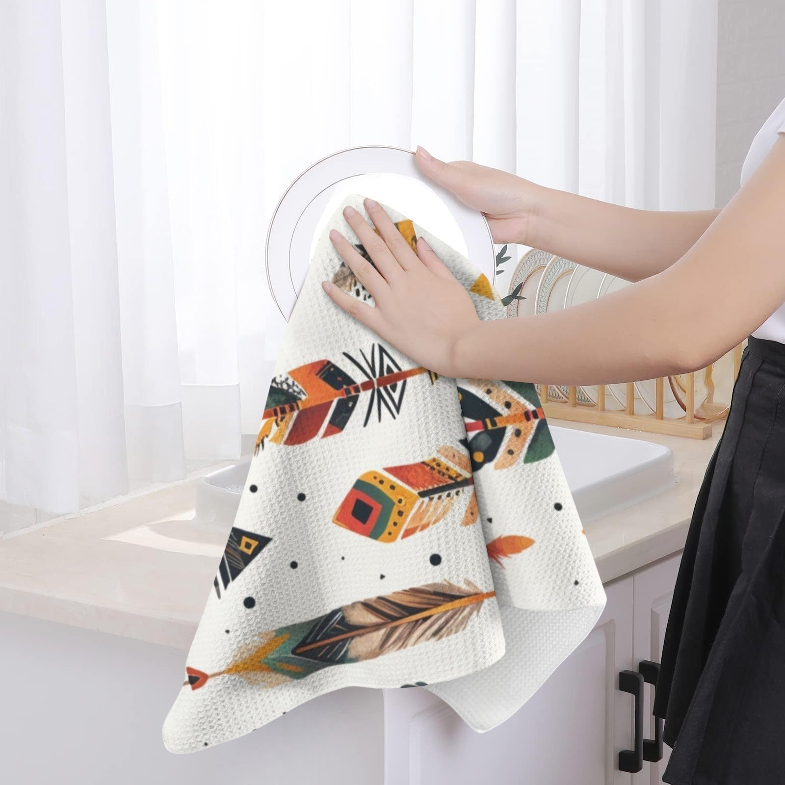 Baha Ranch Southwestern Feathers Set of 2 Dish Towels Made in America