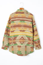 Yellow Western Aztec Print Button Flap Pocket Shacket