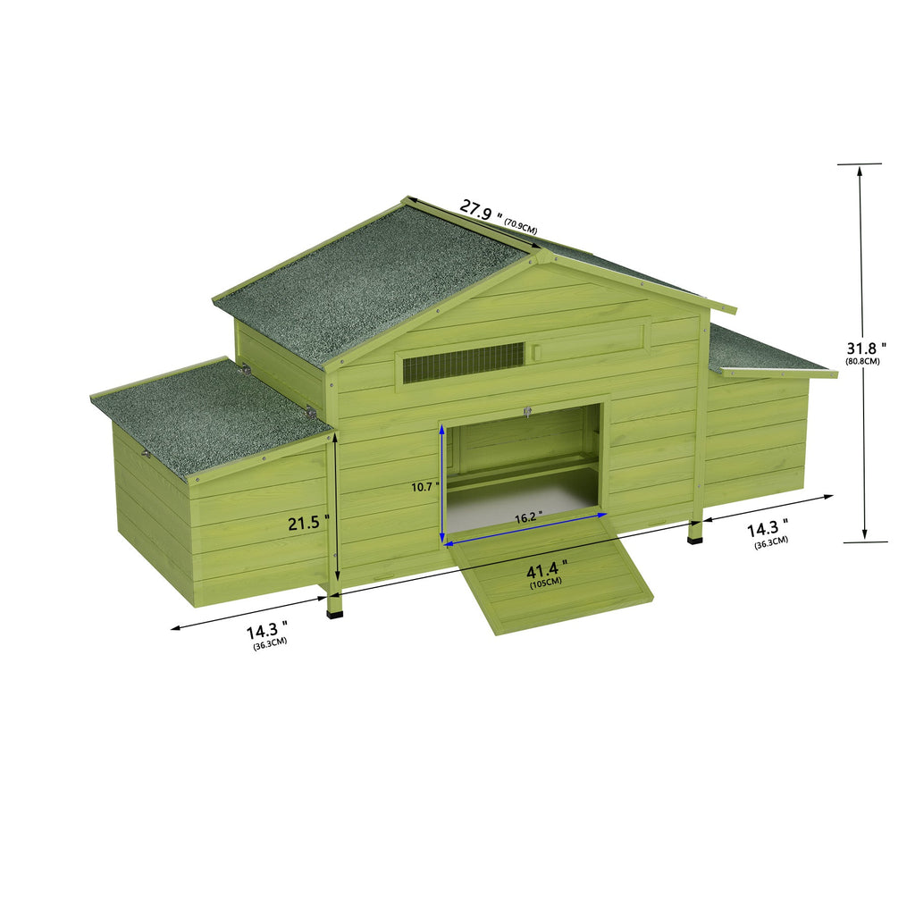 70" Large Wooden Chicken Coop with 2 Nesting Boxes and Waterproof Roof