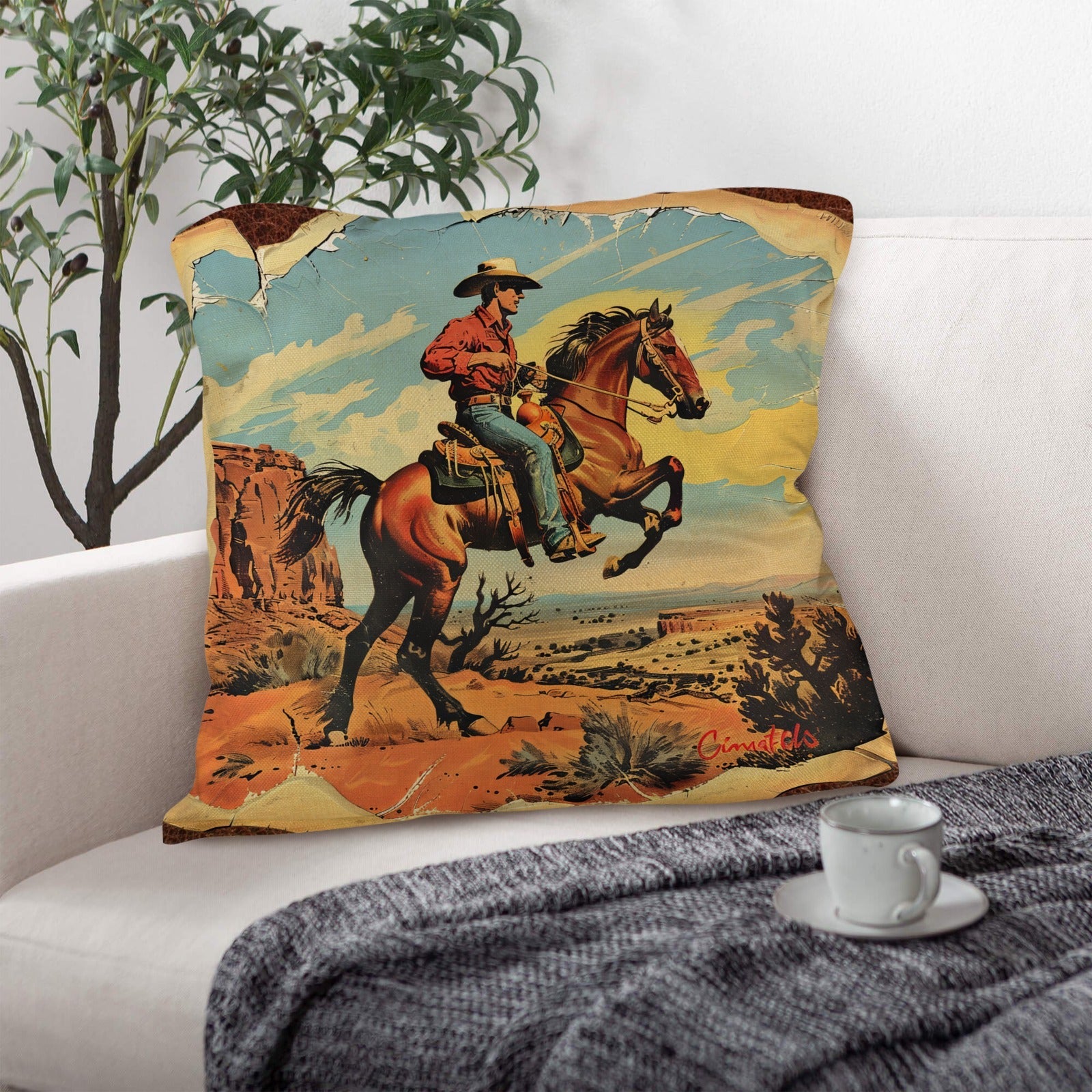 Baha Ranch Vintage Cowboy Pillow Case Made in America