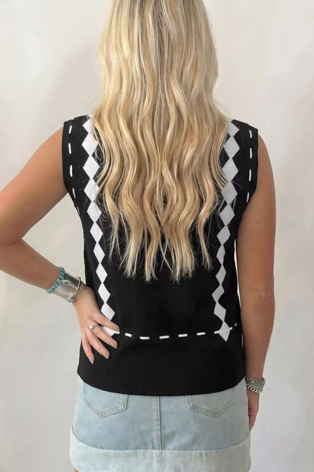 Western Horse Geometric Print Mock Neck Sweater Vest