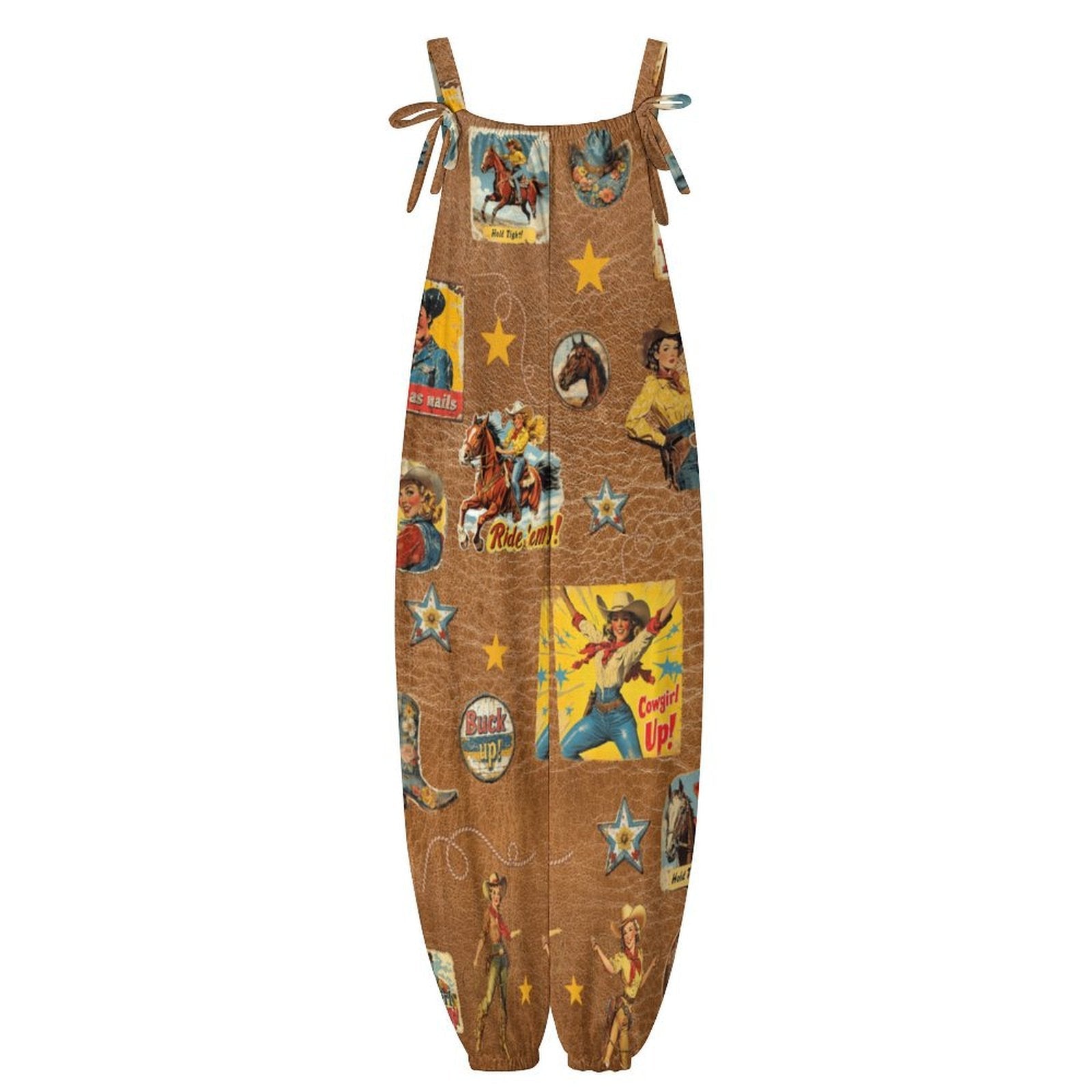 Baha Ranch Vintage Cowgirl Collage Overalls Jumpsuit