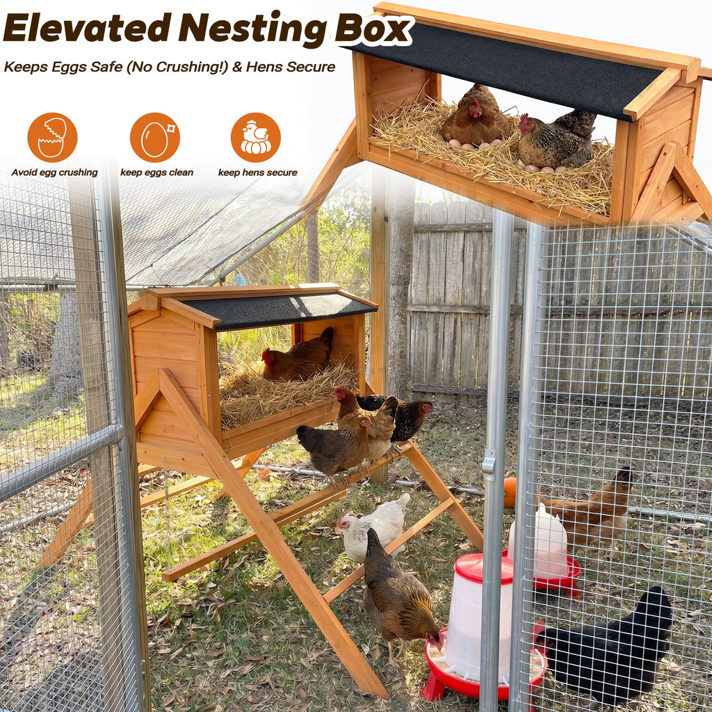 Chicken Nesting Box with Asphalt Roofing and Chicken Perch