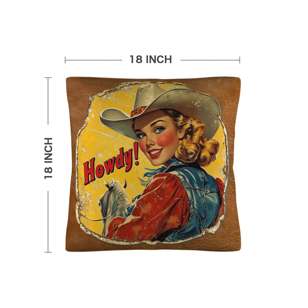 Baha Ranch Vintage Cowgirl Howdy Throw Pillow 18 x 18 Made in America