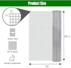 Wire Mesh Fence Roll 60in x 50ft, 1/2in x 1/2in 19GA Galvanized Steel Poultry Netting