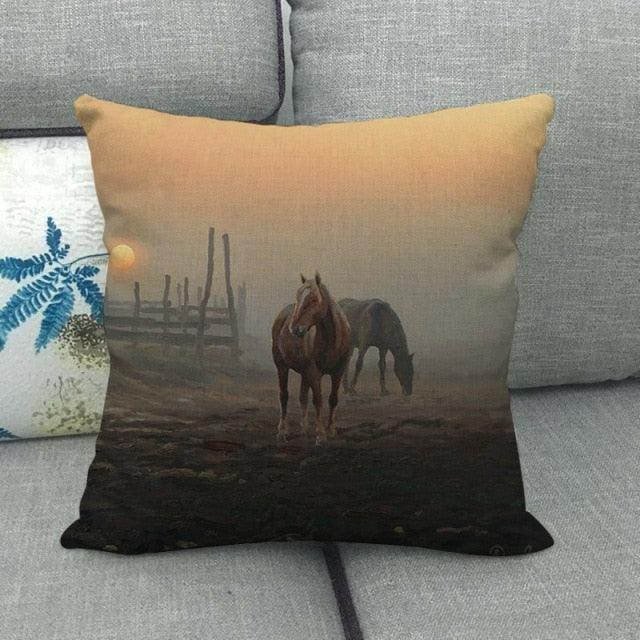 Elegant Grassland Floral Horse Pillow Covers Pastoral Animal Pattern Decorative Pillow Cases For Home Car Sofa Best Gift Linen / Cotton Square Pillow Cover Decorative Throw Pillowcase, Farmhouse Horse 45X45cm