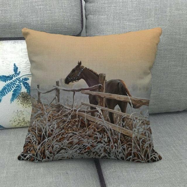 Elegant Grassland Floral Horse Pillow Covers Pastoral Animal Pattern Decorative Pillow Cases For Home Car Sofa Best Gift Linen / Cotton Square Pillow Cover Decorative Throw Pillowcase, Farmhouse Horse 45X45cm