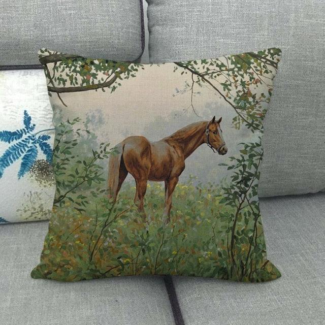Elegant Grassland Floral Horse Pillow Covers Pastoral Animal Pattern Decorative Pillow Cases For Home Car Sofa Best Gift Linen / Cotton Square Pillow Cover Decorative Throw Pillowcase, Farmhouse Horse 45X45cm
