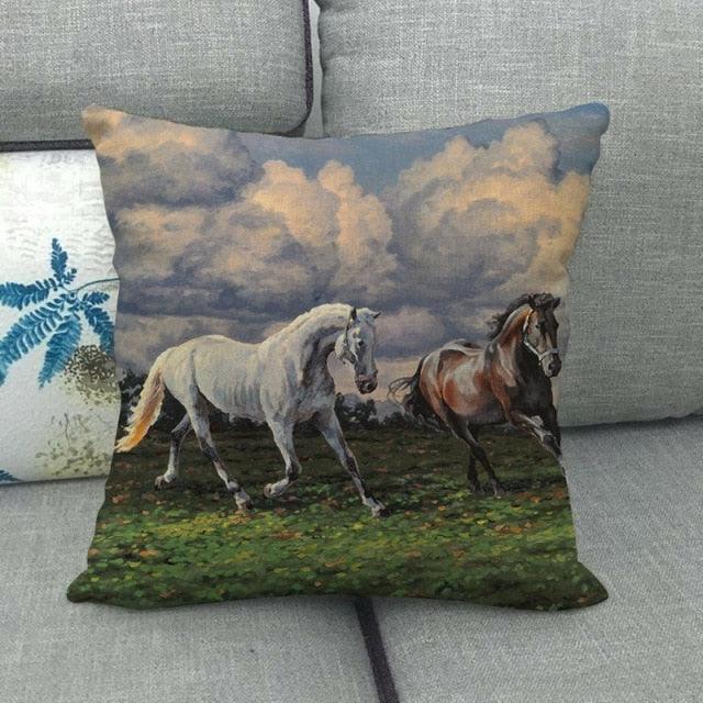 Elegant Grassland Floral Horse Pillow Covers Pastoral Animal Pattern Decorative Pillow Cases For Home Car Sofa Best Gift Linen / Cotton Square Pillow Cover Decorative Throw Pillowcase, Farmhouse Horse 45X45cm