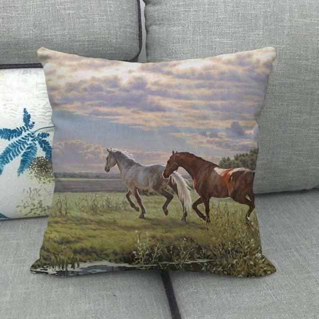 Elegant Grassland Floral Horse Pillow Covers Pastoral Animal Pattern Decorative Pillow Cases For Home Car Sofa Best Gift Linen / Cotton Square Pillow Cover Decorative Throw Pillowcase, Farmhouse Horse 45X45cm