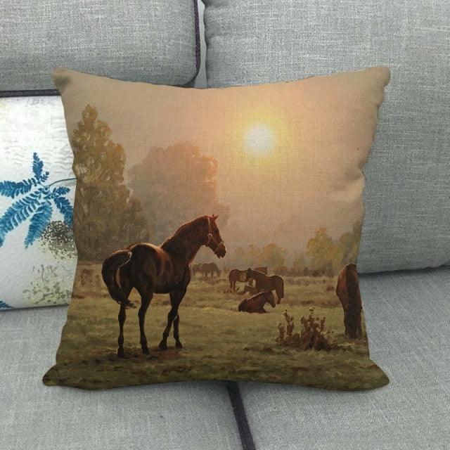 Elegant Grassland Floral Horse Pillow Covers Pastoral Animal Pattern Decorative Pillow Cases For Home Car Sofa Best Gift Linen / Cotton Square Pillow Cover Decorative Throw Pillowcase, Farmhouse Horse 45X45cm
